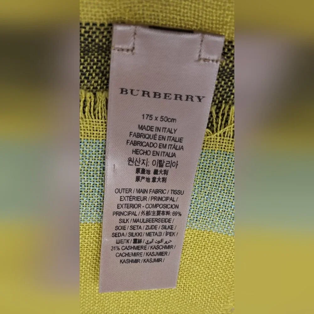 Burberry Women's Scarf Yellow Black Nova Check Silk Cashmere Italy 70" x 20" - Picture 3 of 15